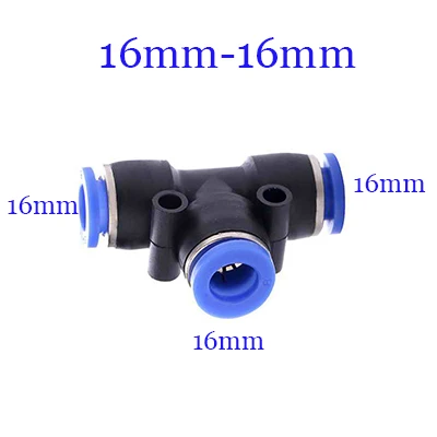 16mm-16mm 10 мм 8 мм 12 мм 6 мм 4 мм 16 мм OD шланг 3 способа T образный тройник пневматическая трубка Push In Air фитинг для газопровода быстро фитинги Соединительные адаптеры - Color: 16mm-16mm