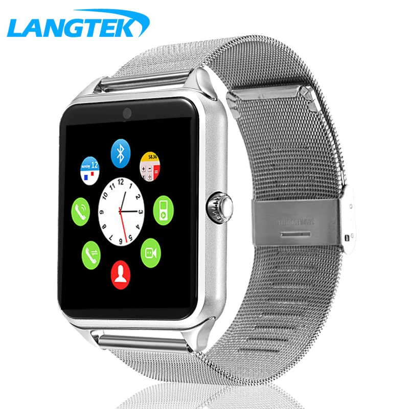 Langtek Сталь ремешок умные часы Z60 Для мужчин женщин bluetooth наручные SmartWatch Поддержка