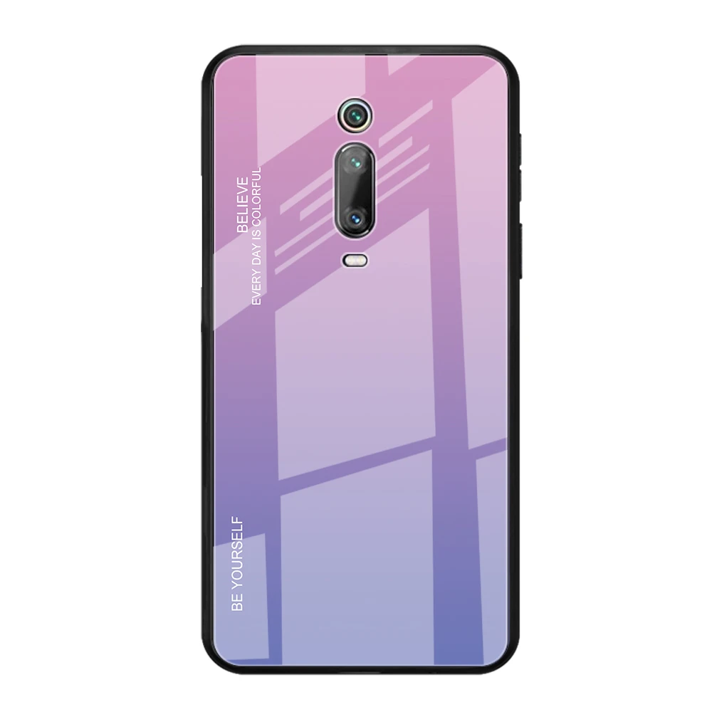 Purple-Pink Чехол KEYSION из закаленного стекла с градиентом для Red mi K20 K20 Pro Note 7 Pro aurora, задняя крышка для телефона Xiaomi mi 9T mi 9T Pro mi 9 SE - Цвет: Purple-Pink