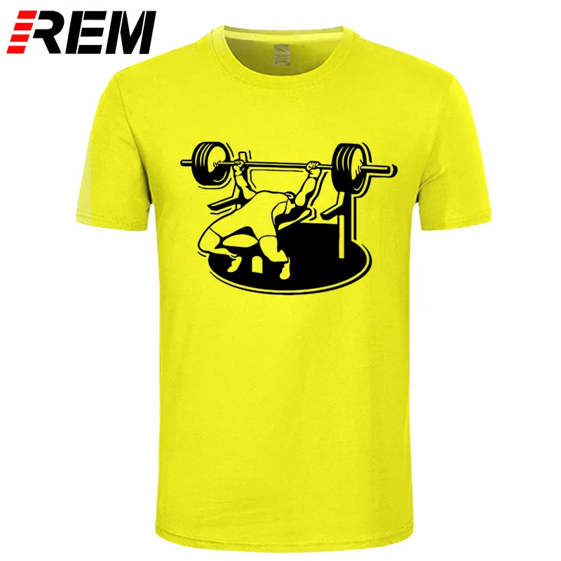 REM новые Брендовые мужские футболки летние хлопковые футболки с коротким рукавом Бодибилдинг скамья пресс штанга футболка размера плюс