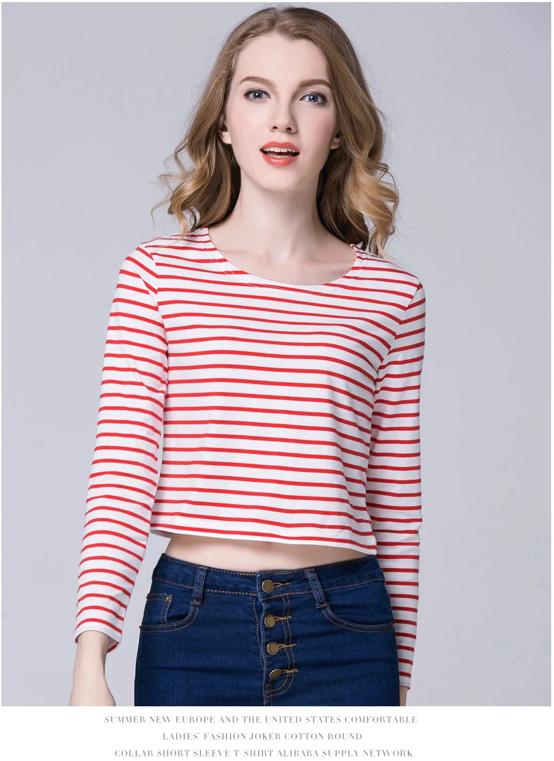 Европа и Соединенные Штаты осень полосатый Футболка с длинными рукавами женский