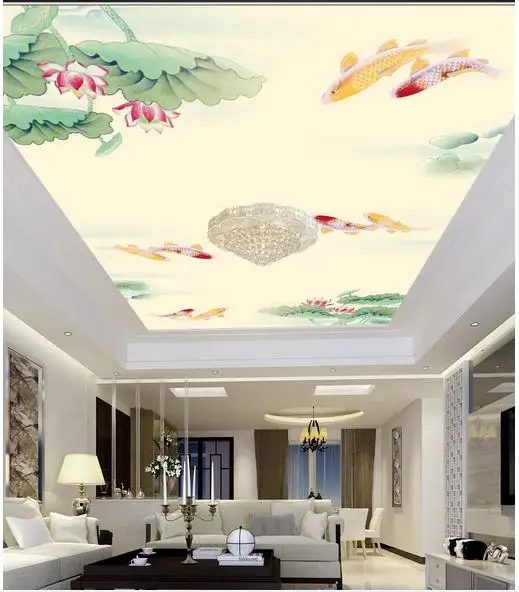 

Индивидуальные фотообои 3d потолочные фрески обои Лотос Карп китайские Френки Зенит настенные бумаги для гостиной