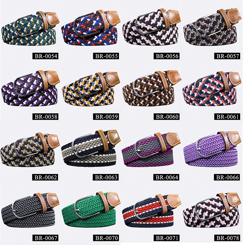 

BR-0062 Men's Women Elastic Belt Casual Jeans Belt Strap High Quality Canvas Woven Cowboy Knitted Belt Pin Buckle 3.5cm Width
