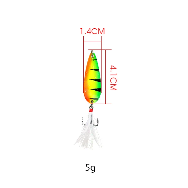 5g DAGEZI металлическая ложка, приманка 5 г/9 г/13 г/18 г/21 г, 1 шт., приманка для рыбалки в соленой воде с пером, лазерная Тонущая приманка для ловли карпа - Цвет: 5g