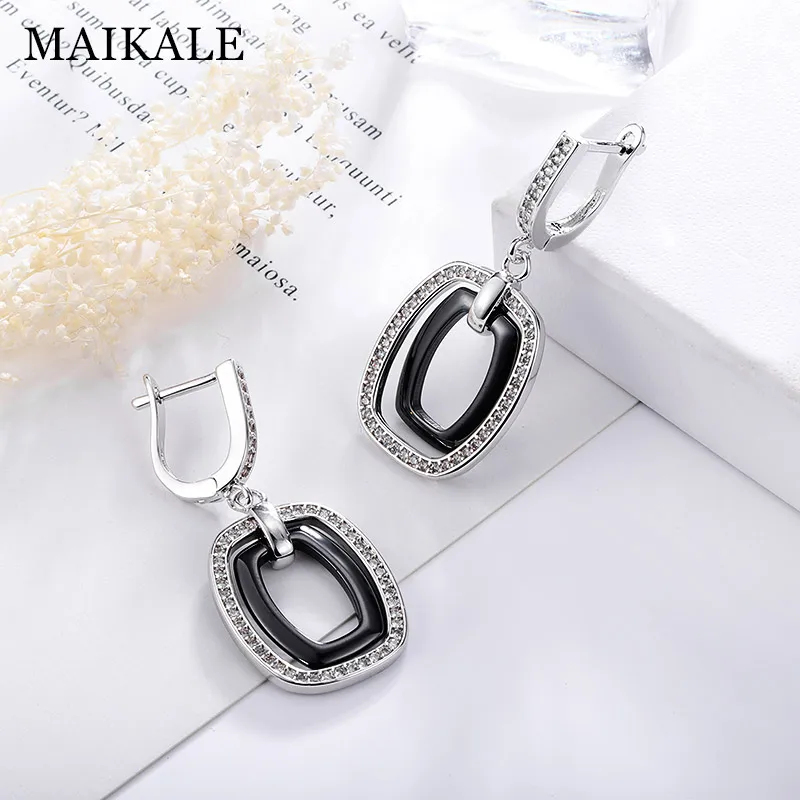 MAIKALE, новая мода, керамические круглые серьги-капли с цирконием для женщин, золотые, серебряные, с кубическим цирконием, висячие серьги, корейское ювелирное изделие, подарок