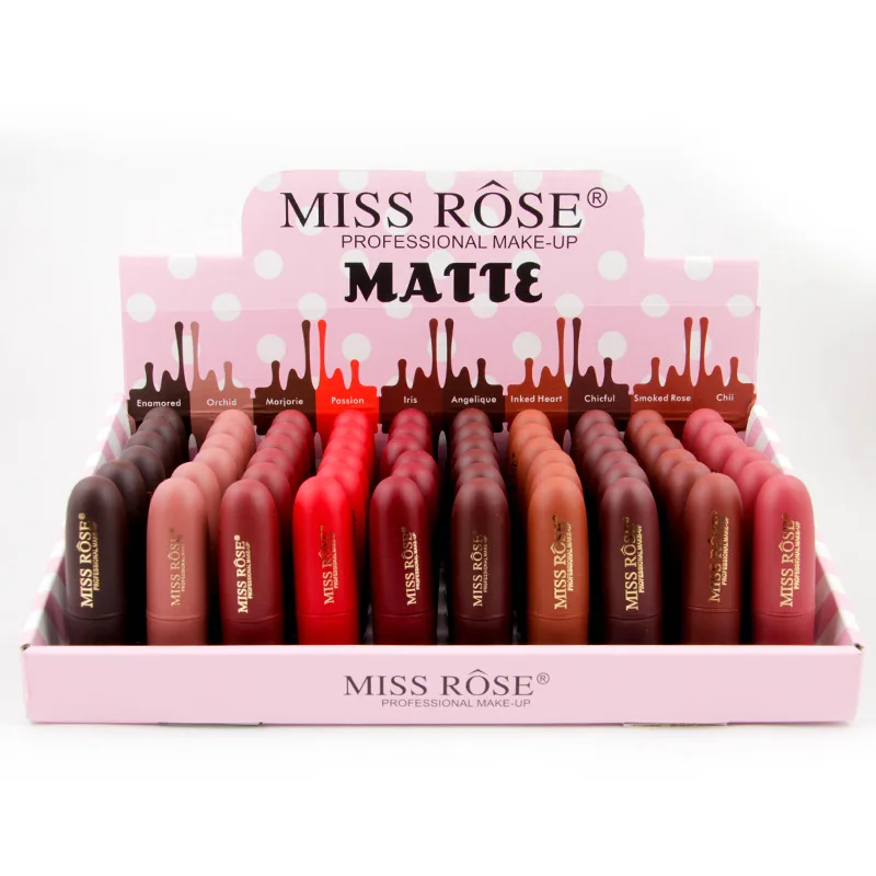48 шт./лот, Miss Rose, Натуральная губная помада, водостойкая, Макияж для губ, матовая помада для губ, косметика, сексуальный красный оттенок для губ, матовая губная помада телесного цвета, Batom