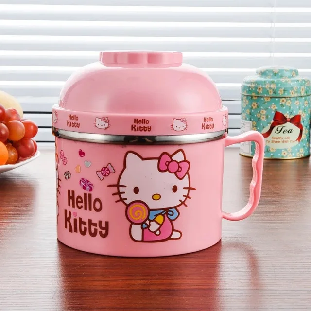 Мультфильм 2 слоя лапша миска Bento ланч бокс из нержавеющей стали Ланчбокс термо японский стиль пищевой контейнер для детей школы - Цвет: Розовый
