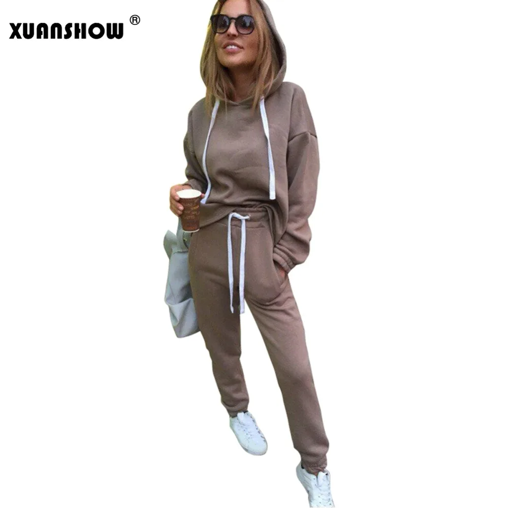 Женский спортивный костюм XUANSHOW асимметричная Толстовка + длинные штаны комплект