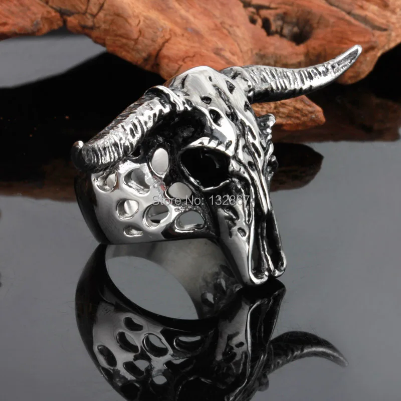 Сильный Для Мужчин's носорог глава Нержавеющая сталь серебристый Черный