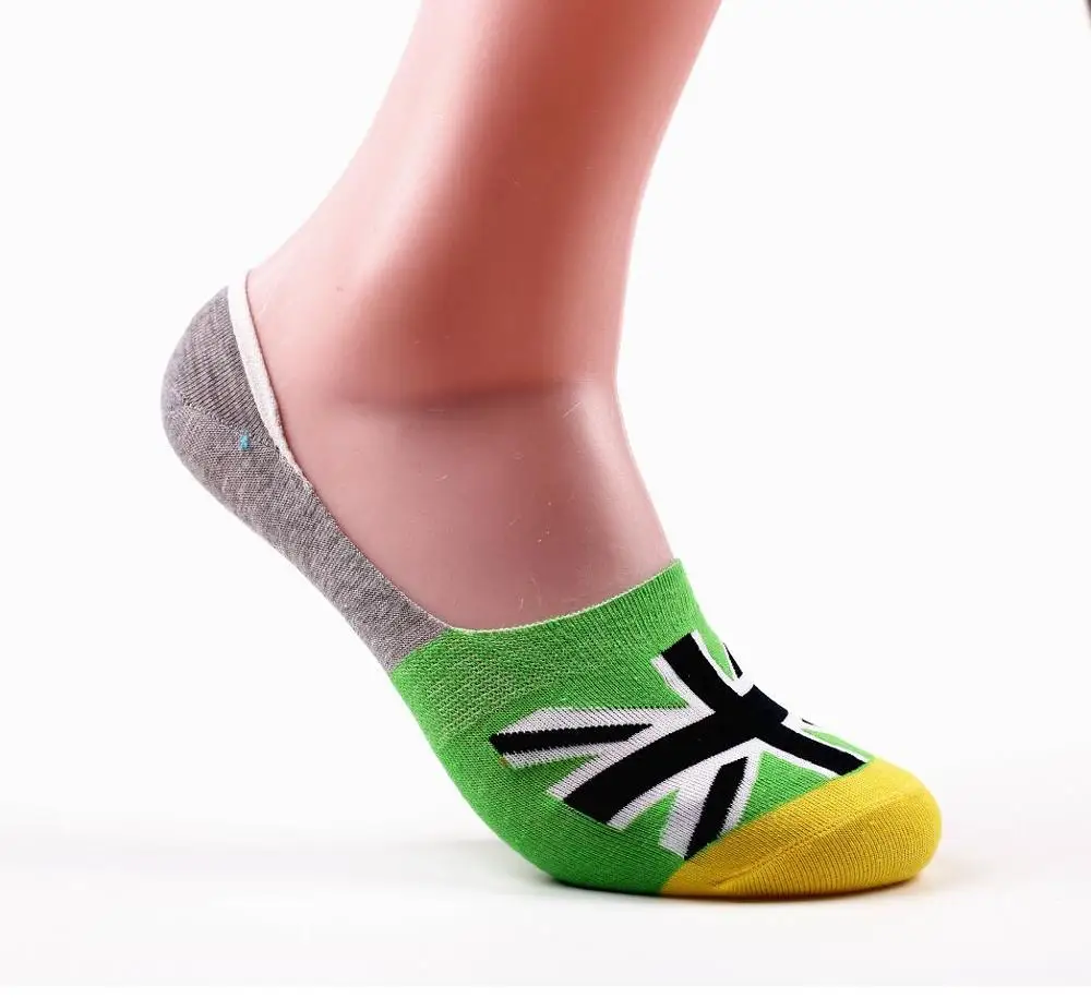 yellow green Горячая Распродажа, 7 пар/лот, мужские невидимые хлопковые носки в полоску, противоскользящие летние тапочки высокого качества, короткие носки - Цвет: yellow green