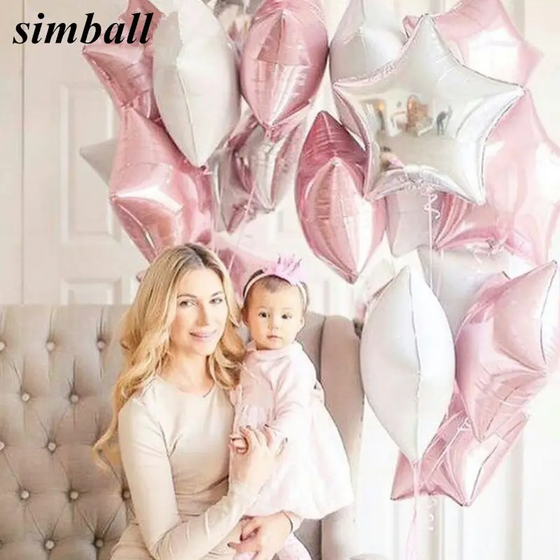 12 шт. Baby Shower для девочек 18 дюймов розового и белого цвета Звездные гелиевые