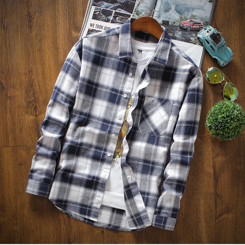 New Spring Men Shirts Fashion Casual Suit Long Sleeve Men's Shirt Cotton Slim Fit Dress Check Plaid for Male S-3XL | Мужская одежда