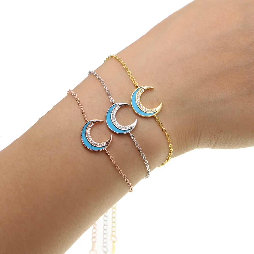 

Boho Vintage Turquoises Bracelets for Women girl double horn crescent moon Pendant Charm Bracelet Bangle Fashion Jewelry