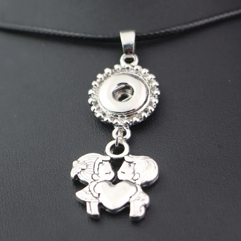 New Romantic Little Boys&ampGirls Kissing Love Heart Pendant Choker Statement Necklaces With 12mm Button Snap For Lovers Jewelry | Украшения