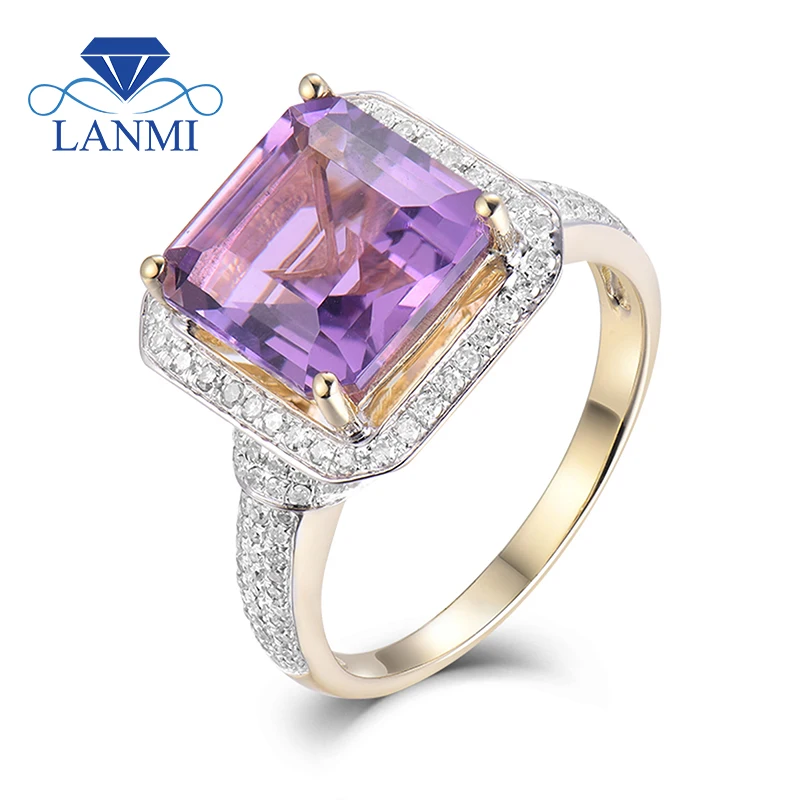 

Rings For Women Vintage Princess 10mm 6.22Ct 14Kt Yellow Gold Purple Amethyst Gemstone Diamonds Wedding Engagement Ring Gift