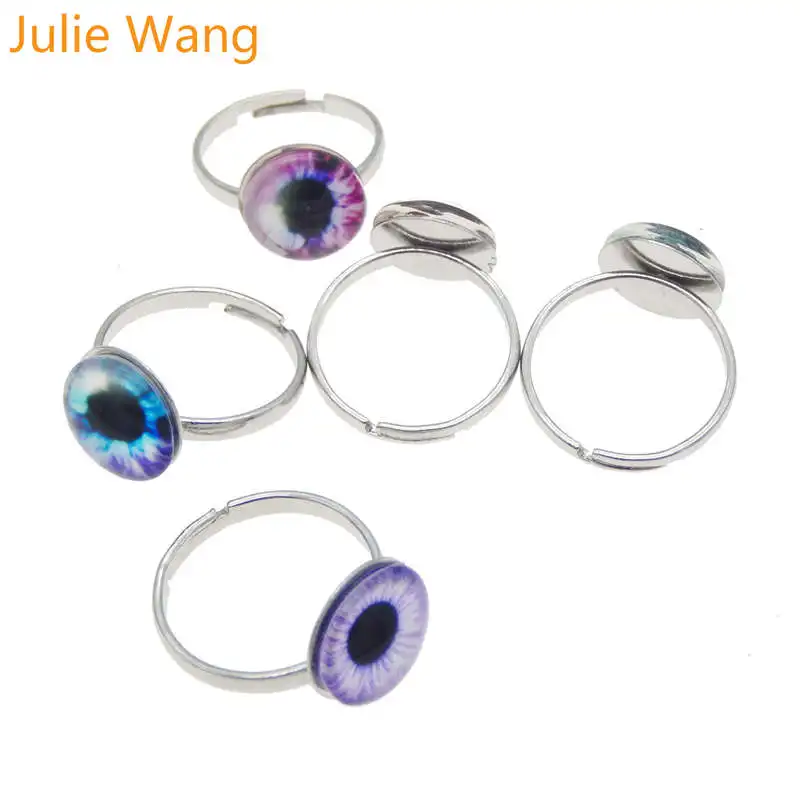 Julie Wang 5 шт. регулируемое кольцо стекло 12 мм дракон кошачий глаз кабошон женские