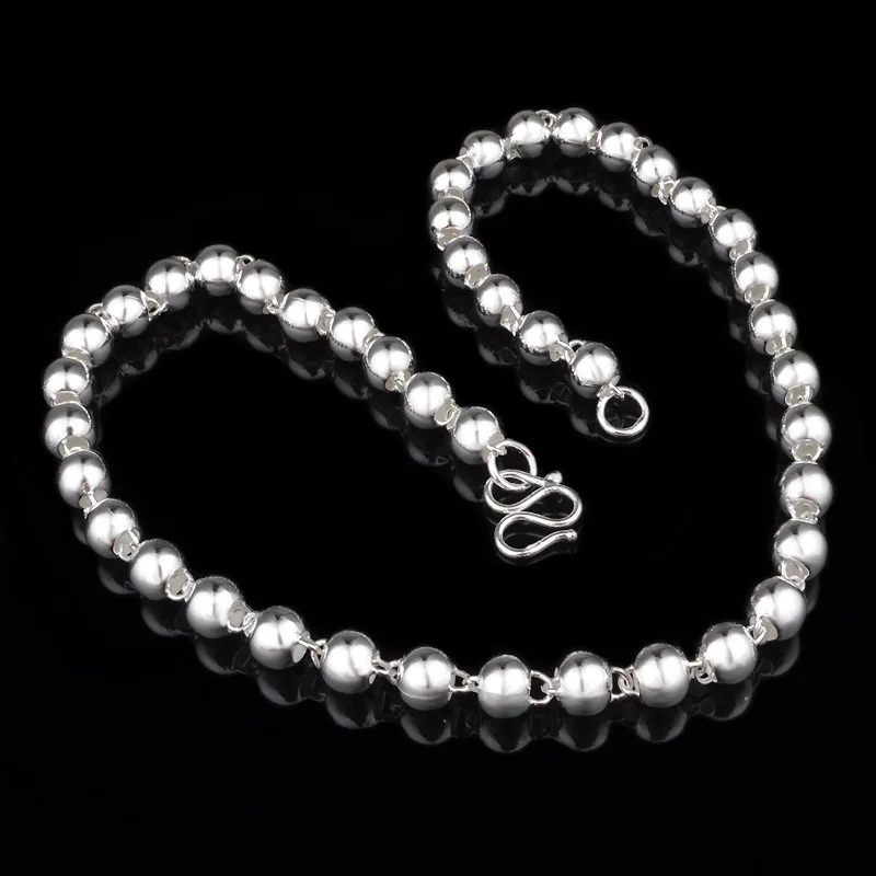 Ожерелье OMHXZJ из стерлингового серебра 925 пробы с круглыми бусинами для женщин и