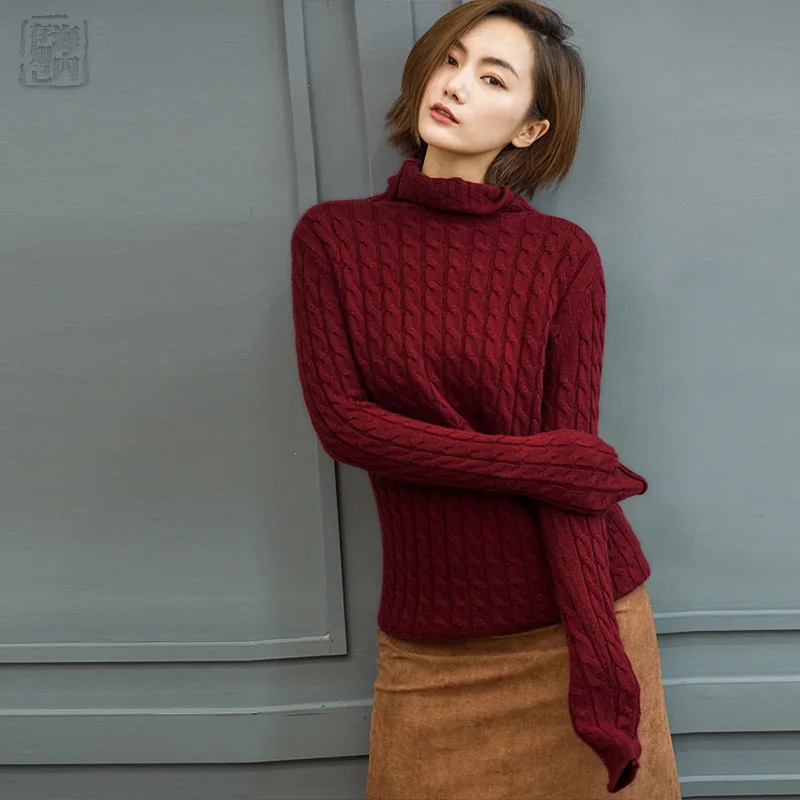 Winter Women Turtleneck Allover Long Cable Thick Sweater Angora Womens Pullover Knitted Liberal Collar Jumper #3204 | Женская одежда