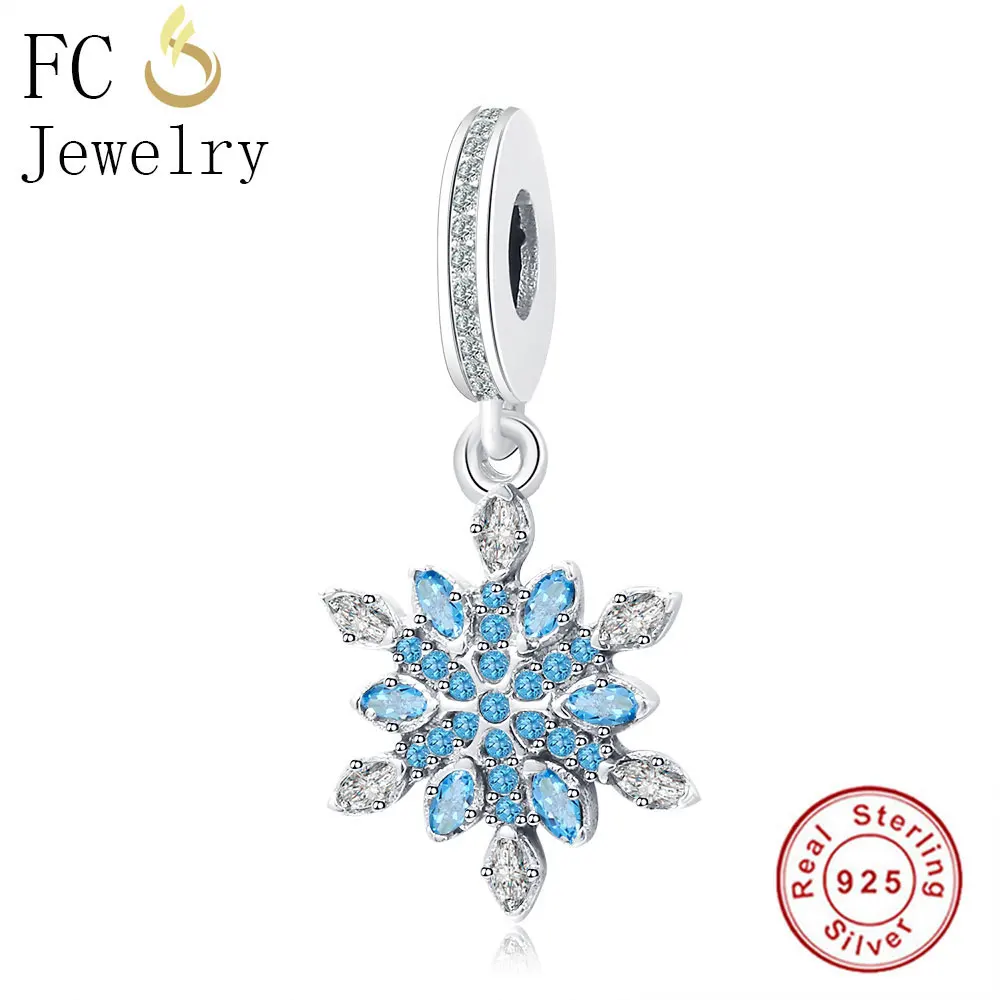 

High Quality 925 Sterling Silver Snowflake Hanging Charms Pendant Fit Original Bracelet Women Jewelry Making Berloque