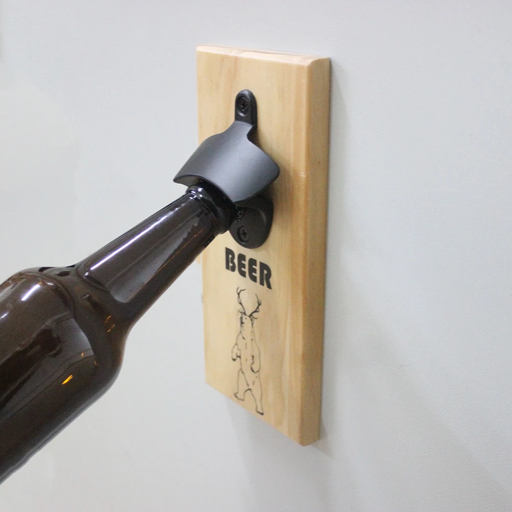 Настенная открывалка для бутылок Магнитная крышка Catcher деревянное крепление
