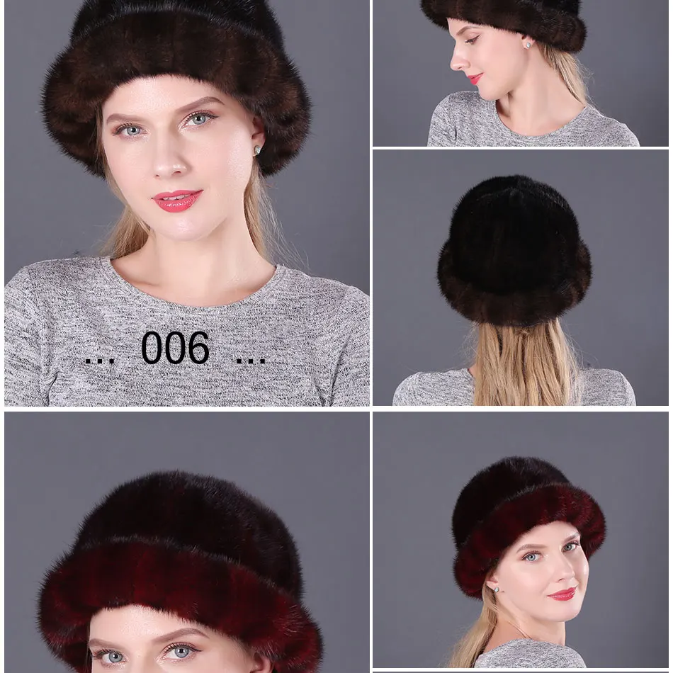 Mink Fur Bucket Hat Fashion Winter Solid Color Real Animals Fur Thicken Protective Headwear Female Natural Mink Fur Buckets Cap