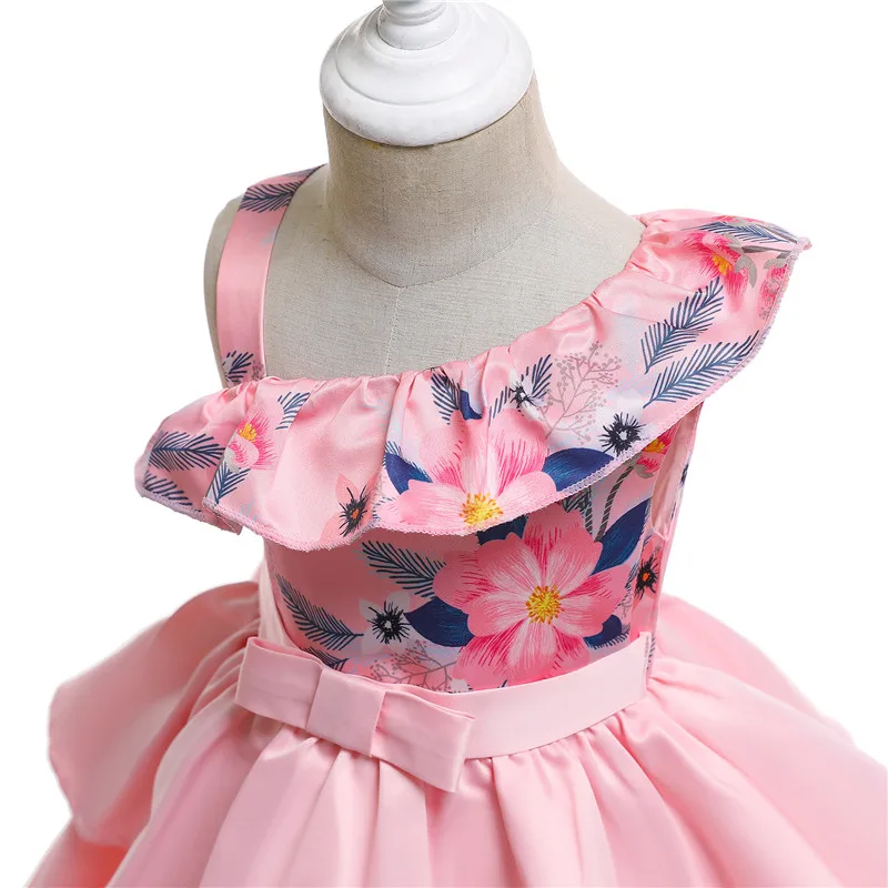 Платье с одним плечом и цветочным принтом Двухслойное торжественное свадебное