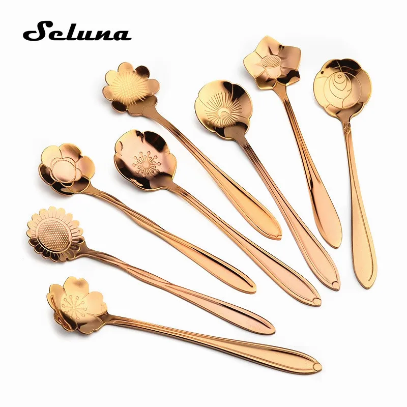 8 шт./компл. чайная ложка в форме цветка из нержавеющей стали кофейная чайные