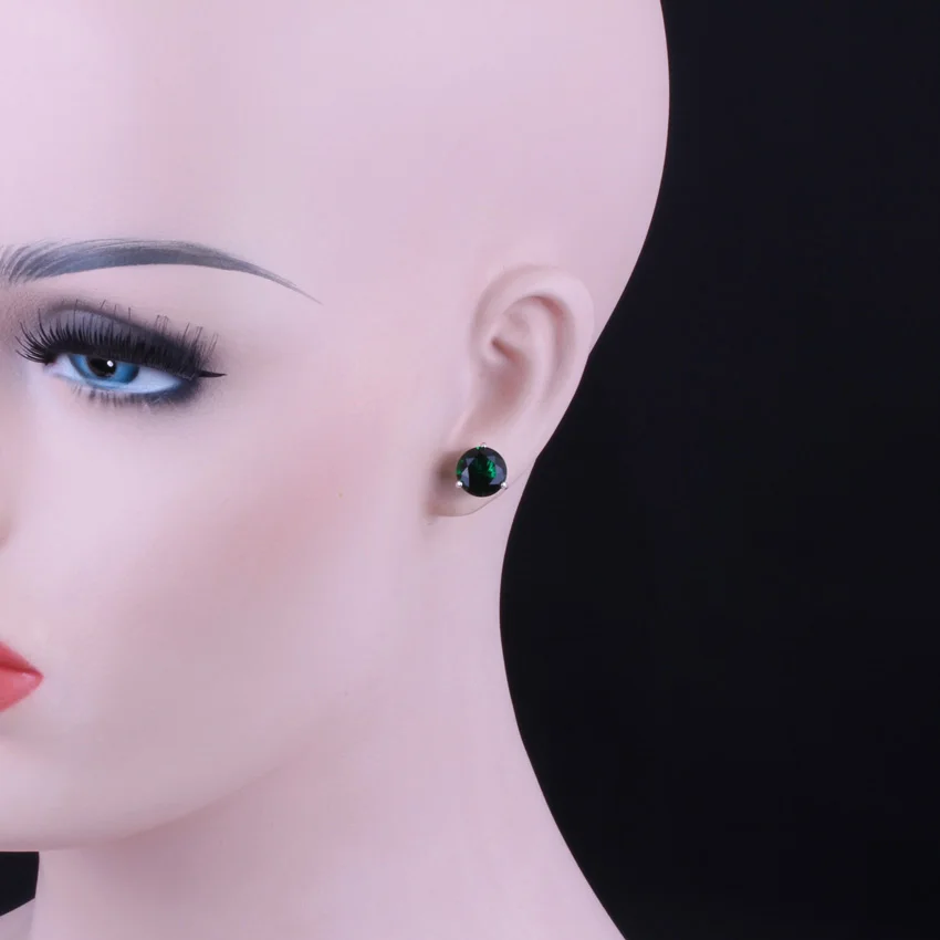 Graceful Round Green Cubic Zirconia Silver Plated Stud Earrings V0028 | Украшения и аксессуары