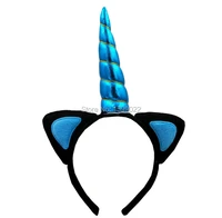 festival blue unicorn costume hair accessories cosplay fluffy fox ears headband children girls birthday party horn headpiece