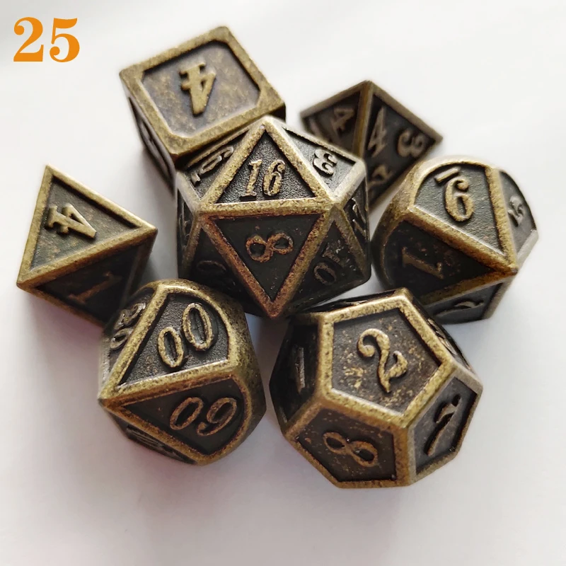 MEHAO игральные кости DND металлические rpg набор многогранные подземелья и дракон черные настольные игры цинковый сплав зеленый цифровой d& d кубики шаблон d6 - Цвет: 25