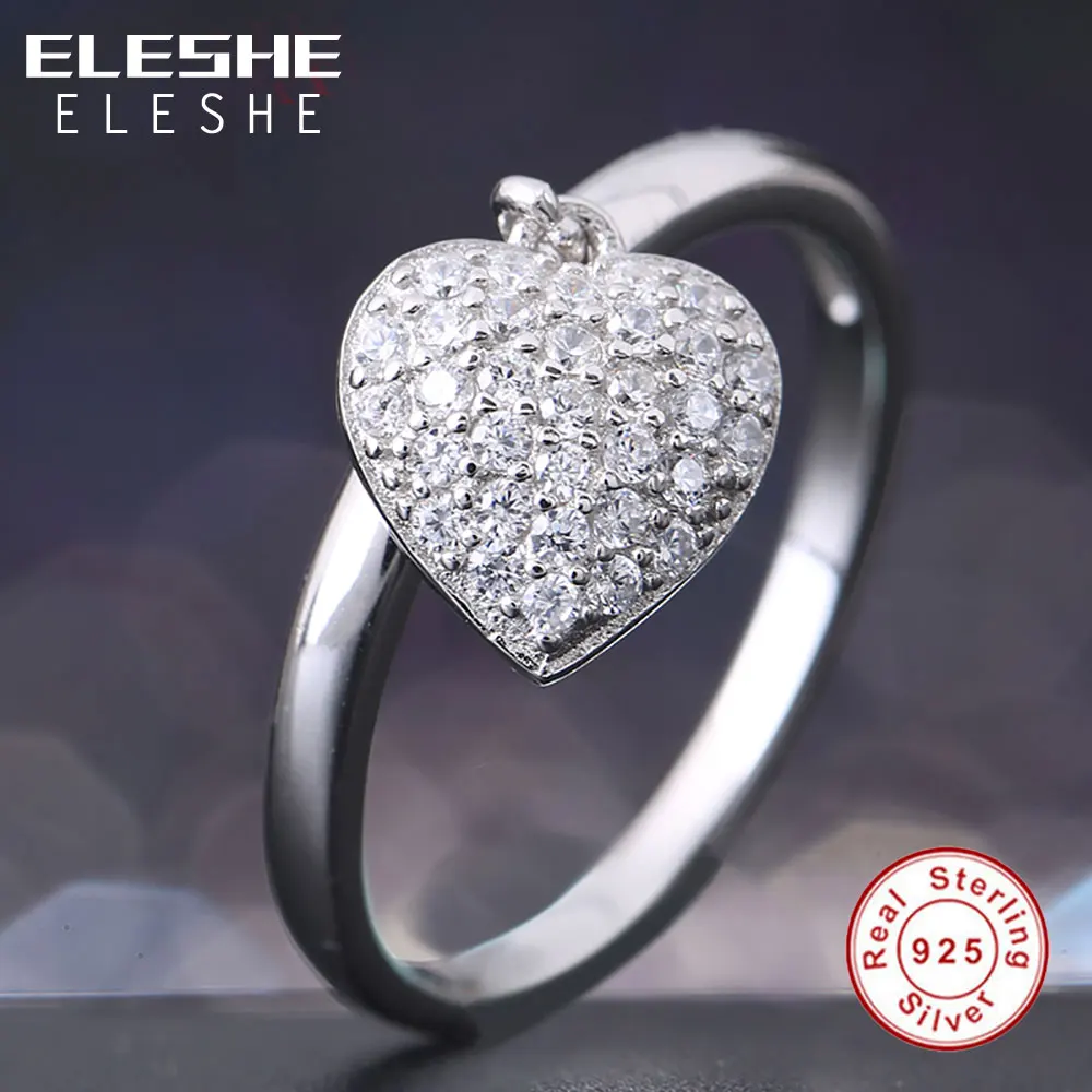 ELESHE, высокое качество, в форме сердца, 925 пробы, серебряные кольца для женщин, простой стиль, модные ювелирные изделия, аксессуары на День святого Валентина