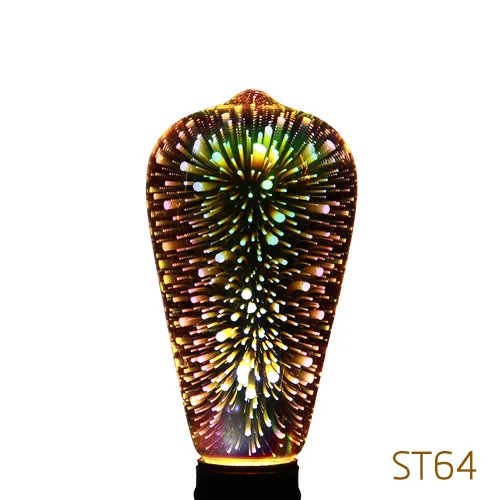 ST64 3D Bulb 3D светодиодный лампы 220V E27 красочные фейерверки светодиодный Лампа накаливания Эдисона праздник Рождественский Декор лампада светодиодный потолочный светильник Lamparas Bombillas - Испускаемый цвет: ST64 3D Bulb