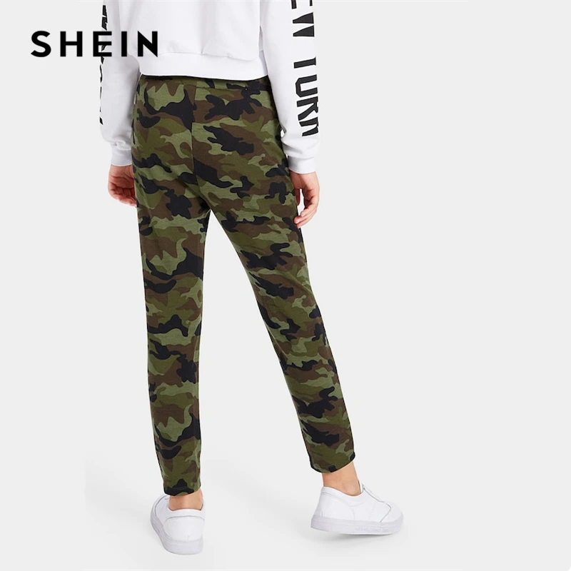 SHEIN Kiddie эластичный пояс камуфляж печати повседневные штаны для девочек мода уличная прямые брюки девушка леггинсы Дети брюки