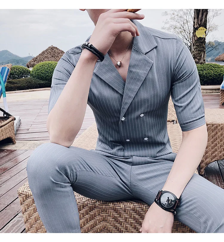 Двубортный костюм; летний костюм; Mariage Homme; цвет черный, белый, серый, синий; костюм в полоску; Uomo Trajes De Hombre