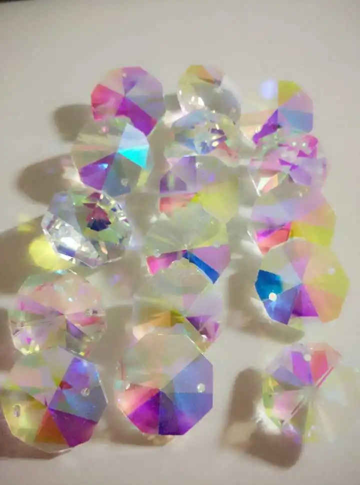 

500pc 24mm clear ab Color K9 Crystal Octagon Baeds In 2 Hole Chandelier Crystal Glass Bead Garland Wedding Decoration
