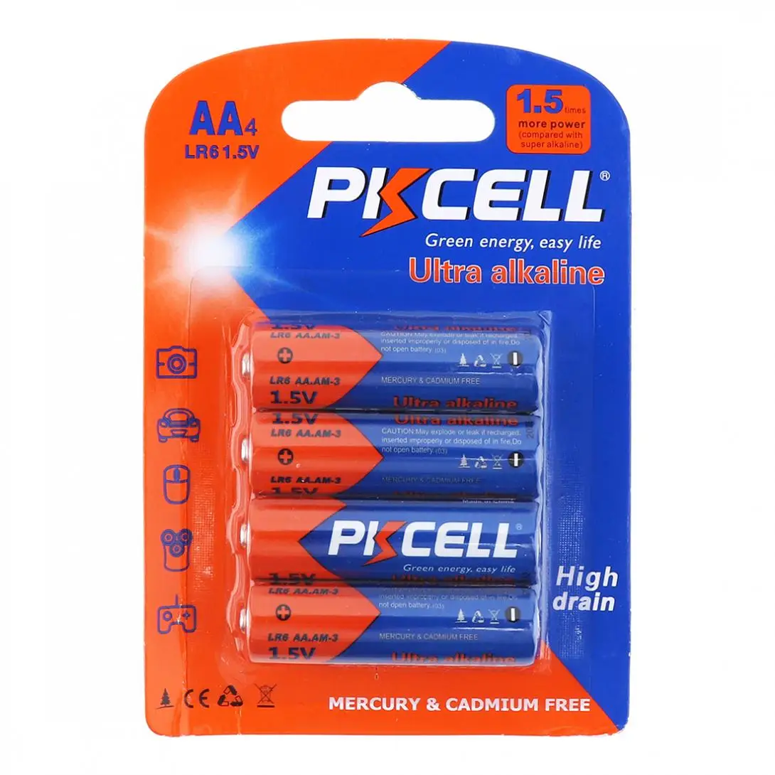 PKCELL 4pcs AA LR6 1.5V MN1500 Alkaline Dry Battery E91 AM3 Primary Batteries for Camera / Mouse Shaver High Quality|Батарейки| |