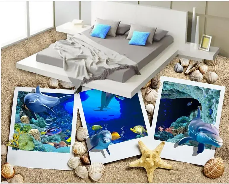 

Виниловые 3D-обои для Домашнего пользования, виниловые обои с рисунком дельфина, пляжа, стереоскопические 3D-обои