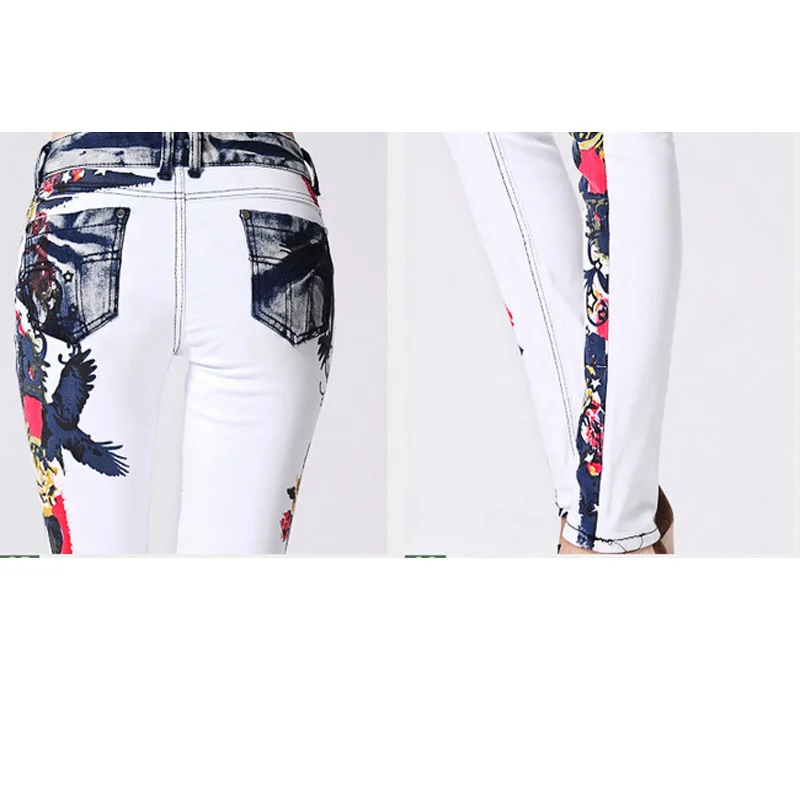 Pantalones Vaqueros Mujer Белая Печать Окрашенные Мультфильм Джинсы Женские Брюки Джинсовые