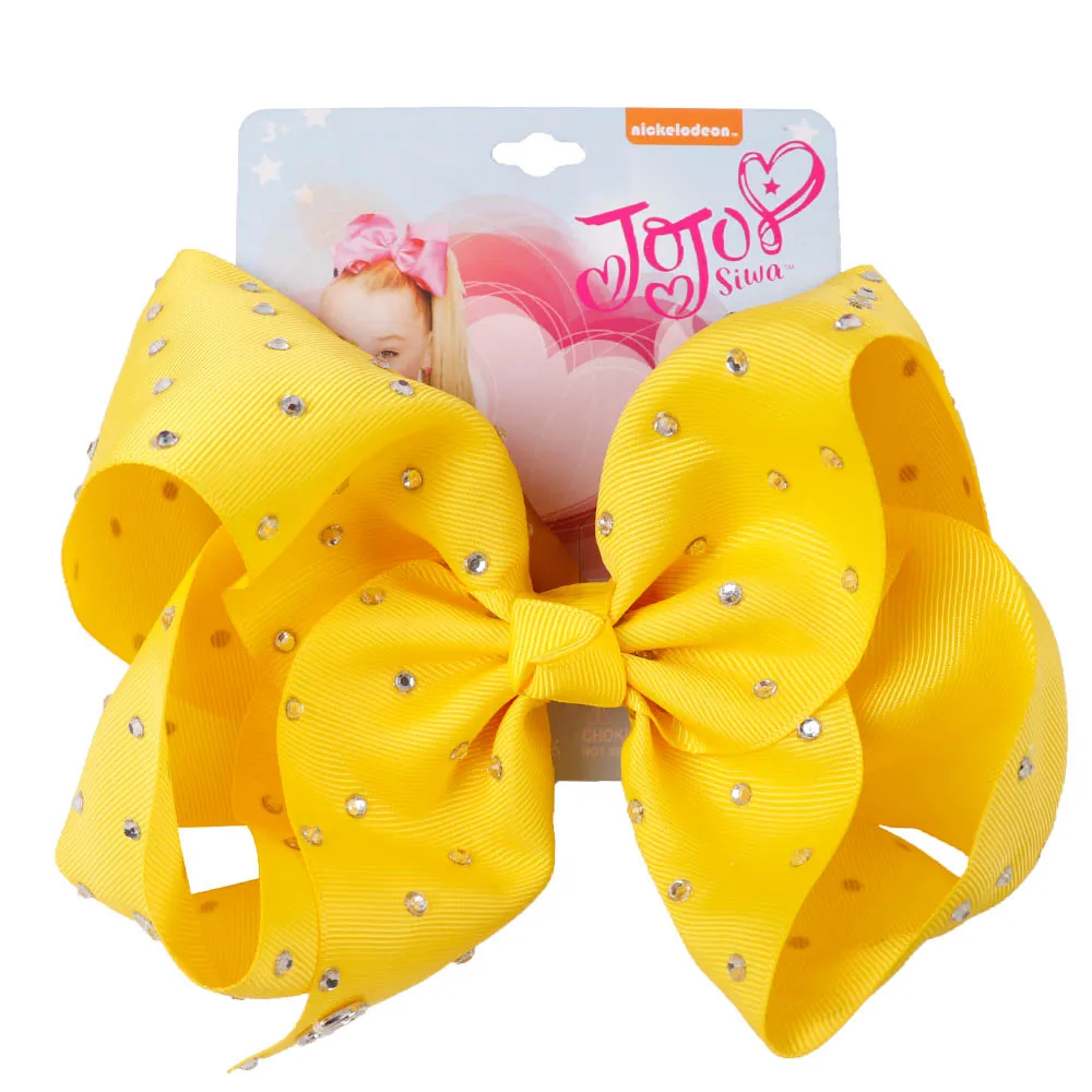 yellow " Джамбо Полный Стразы волос Лук корсажная лента заколка Аллигатор зажимы головной убор бант для девочек аксессуары для волос - Цвет: yellow