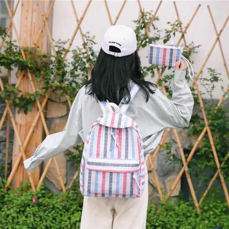 Женский рюкзак полосатый Для женщин Холст Рюкзак подростковый Рюкзаки для