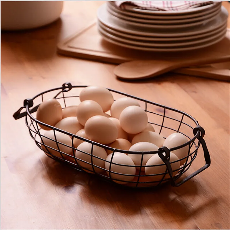

Modern Retro Rustic Wire Net With Wood Bottom Fruit Egg Storage Basket Multifuction Iron Craft Home Store Decoration Photo Prop