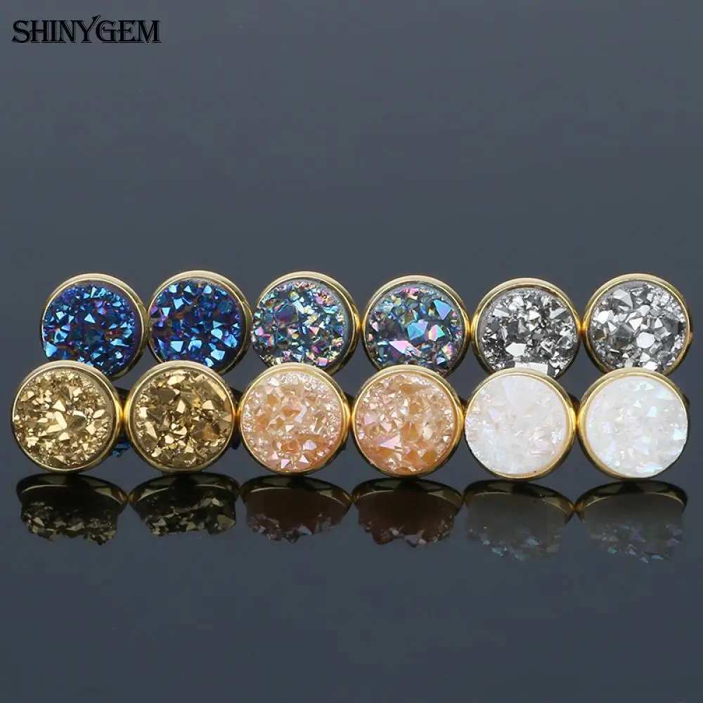 Женские серьги гвоздики с натуральным кристаллом 6 мм|stone earing|druzy stud earringsstud earrings |