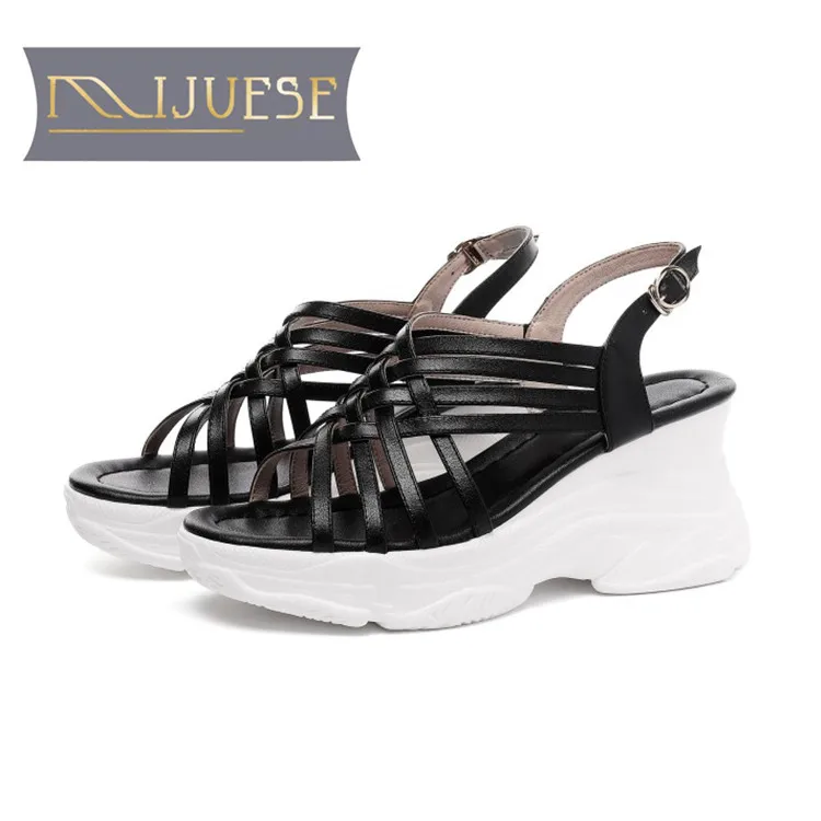 MLJUESE/женские босоножки из коровьей кожи с пряжкой на ремешке Цвет Черный