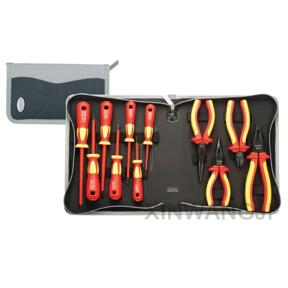 Pro'skit PK-2802 теплоизоляционные инструменты высокого напряжения Группа Комплект электрика инструменты включая семь отверток четыре плоскогубцы(12 в 1