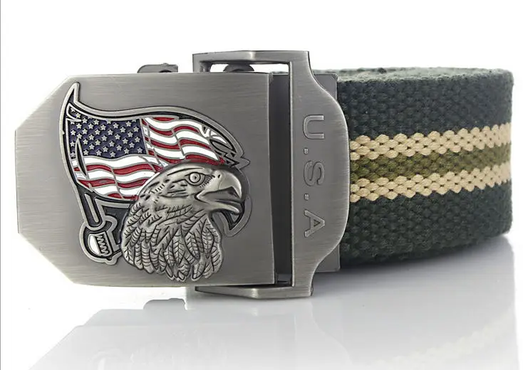 Green stripes SupSindy мужской и женский холщовый ремень США Орел металлическая пряжка роскошный военный ремень армейские тактические ремни для мужчин Высокое качество мужской ремень - Цвет: Green stripes