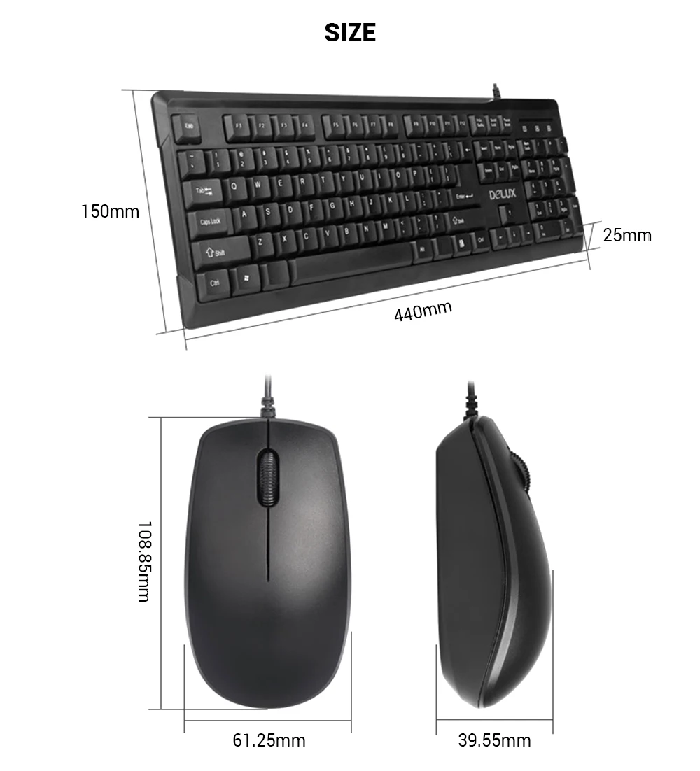 Delux K6002+ M138 Проводная клавиатура мышь комбинированная 104 клавиш с подставкой для рук для windows XP/7/8/10/MAC Регулируемое разрешение 1000 dpi
