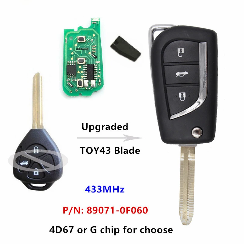 

Keyecu Upgraded Remote Car Key 3 Buttons 433MHz for Toyota Avensis Europe,for Yaris UK P/N: 89071-0F060