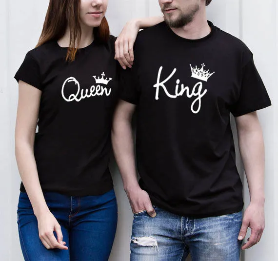 King queen пары футболка Корона Печать одежда для пар летняя 2018 Мода Повседневное