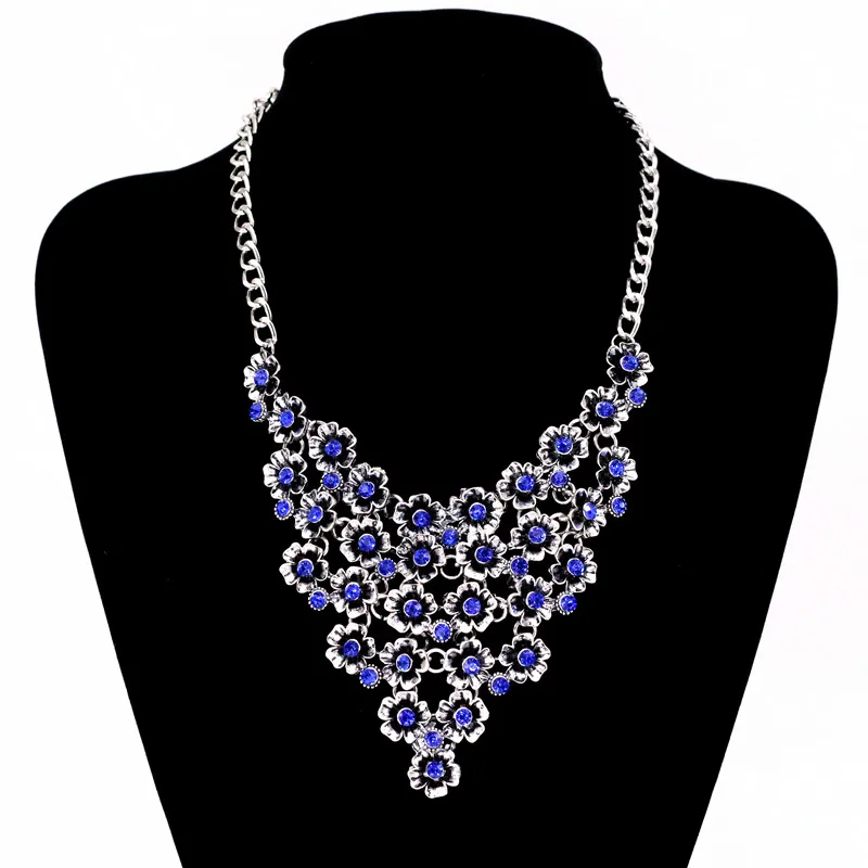 Vintage Flowers Rhinestone Necklaces &amp Pendants Twisted Chain Statement Necklace Women Jewelry collier | Украшения и
