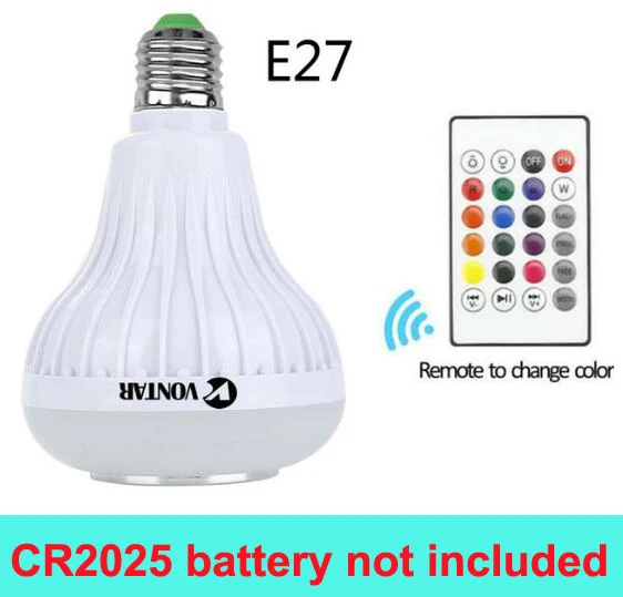 E27 without battery VONTAR умный светодиодный светильник E27 беспроводной Bluetooth динамик 12 Вт RGB светодиодный светильник 110 В 220 В музыкальный плеер аудио с пультом дистанционного управления - Цвет: E27 without battery